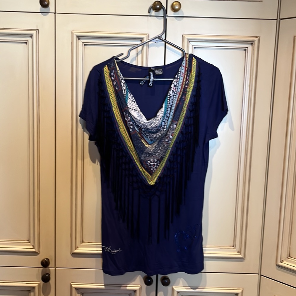 Desigual top with fringe scarf